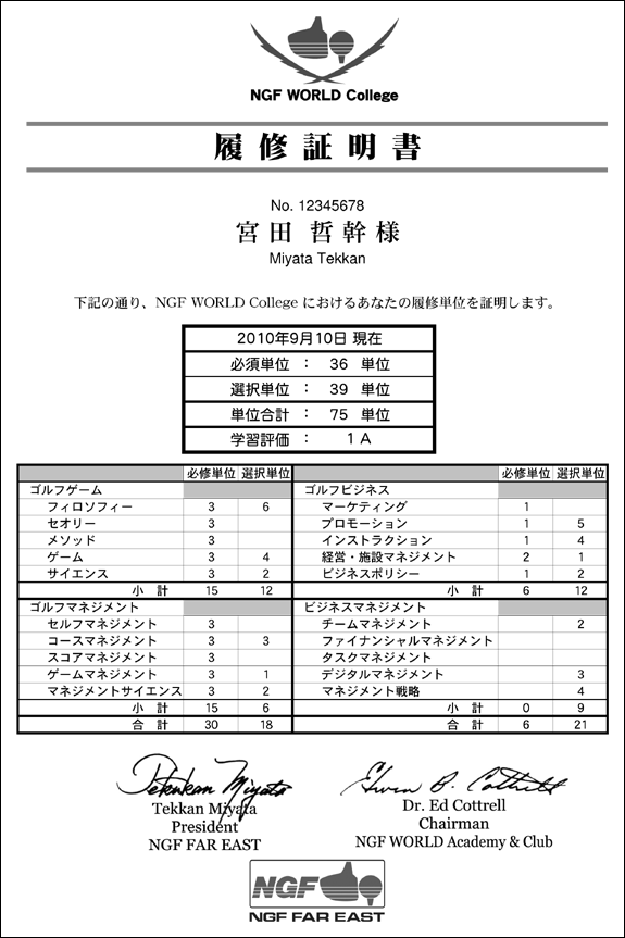 履修証明書 サンプル